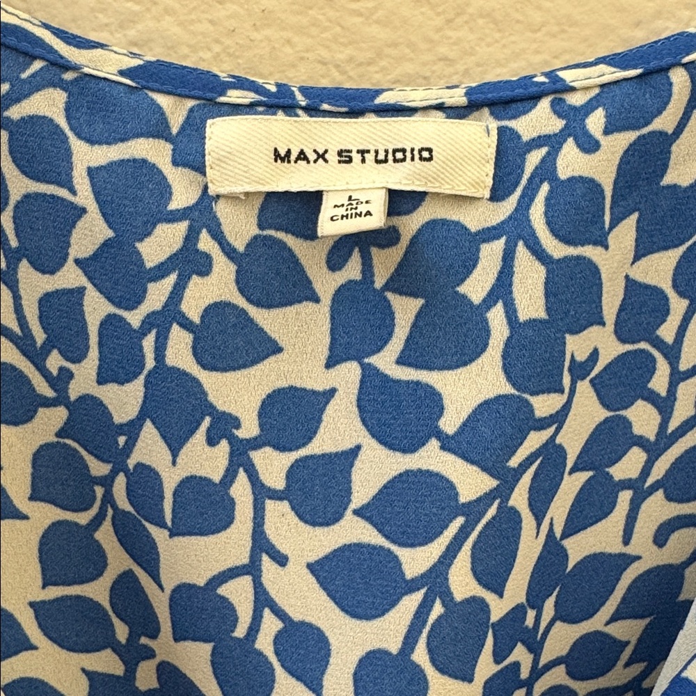 Max Studio Blue and White Ruffle Blouse